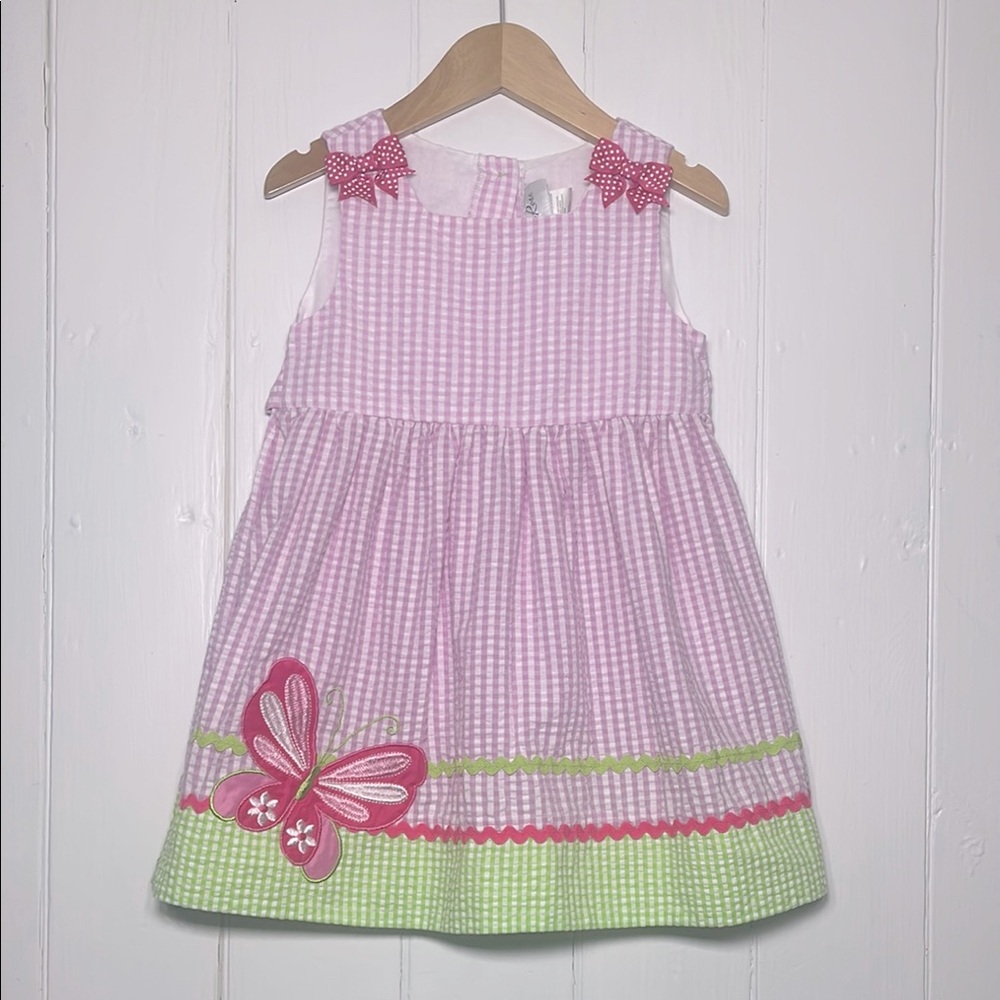 EMILY ROSE EUC Seersucker Embroidered Appliqué Butterfly Ric Rac Dress